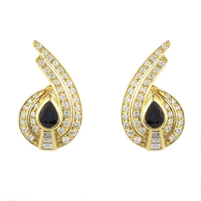 18k Yellow Gold Sapphire and Diamond Earrings 2.30ct | Rich Diamonds